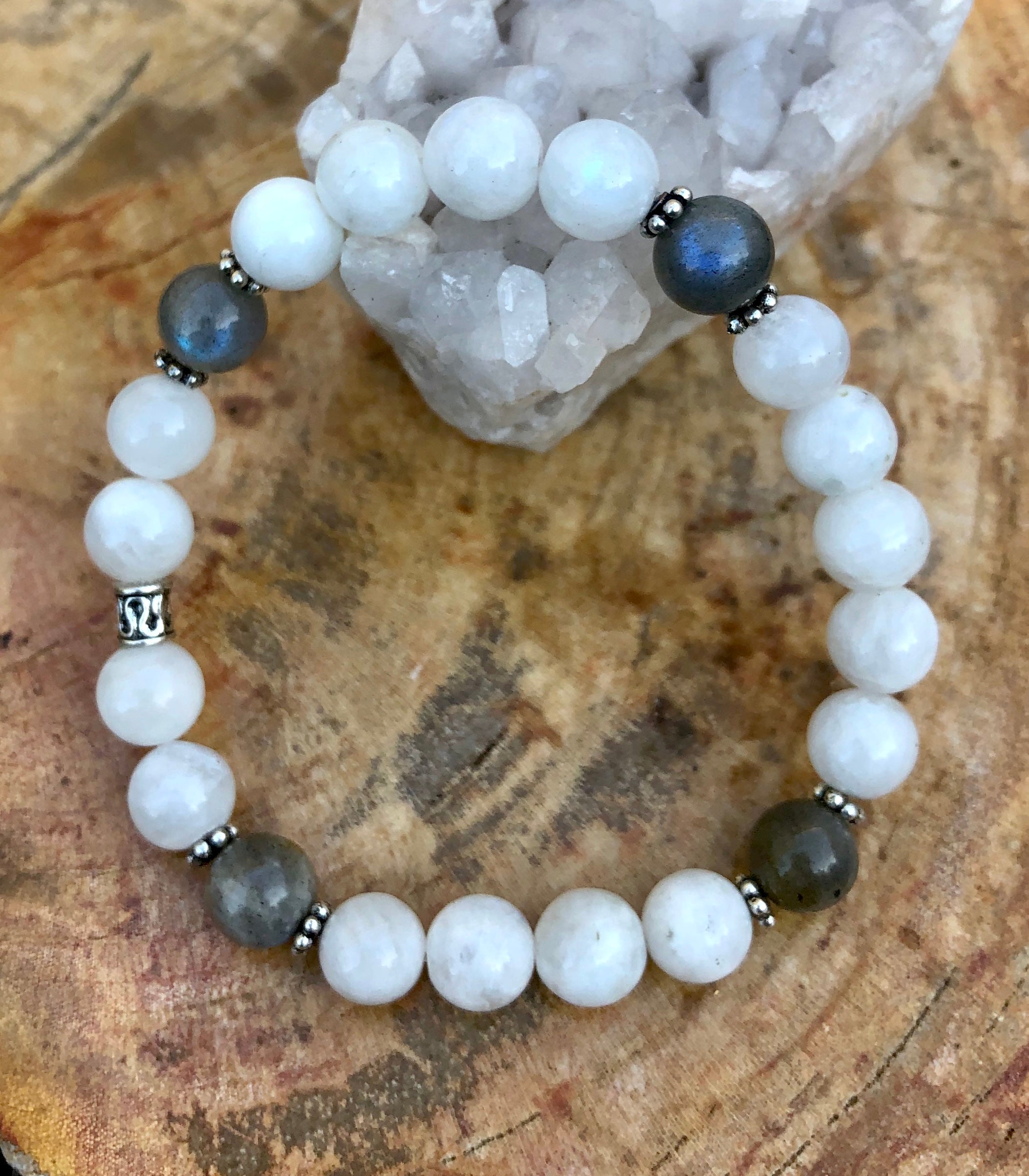 Rainbow Blue Moonstone & Blue Flash Labradorite Stretch Bracelet