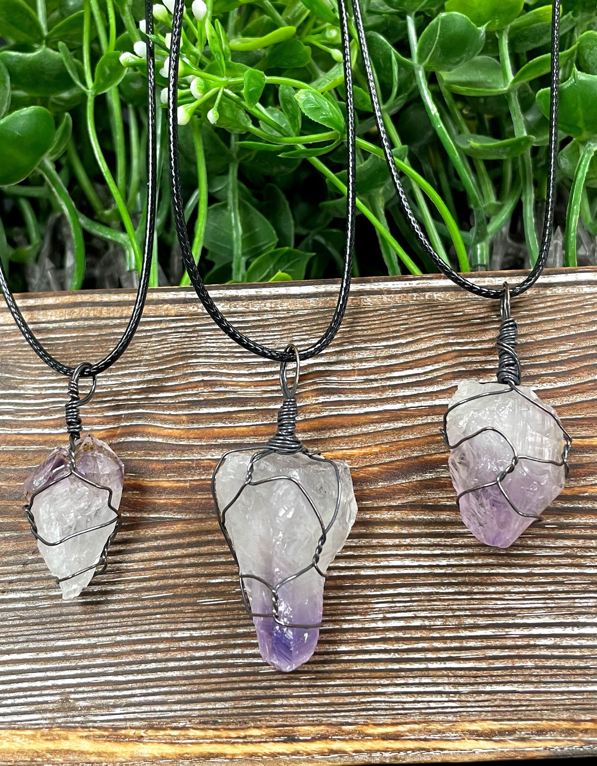 Wire Wrapped Rough Amethyst Crystal Gemstone Chunk Pendant