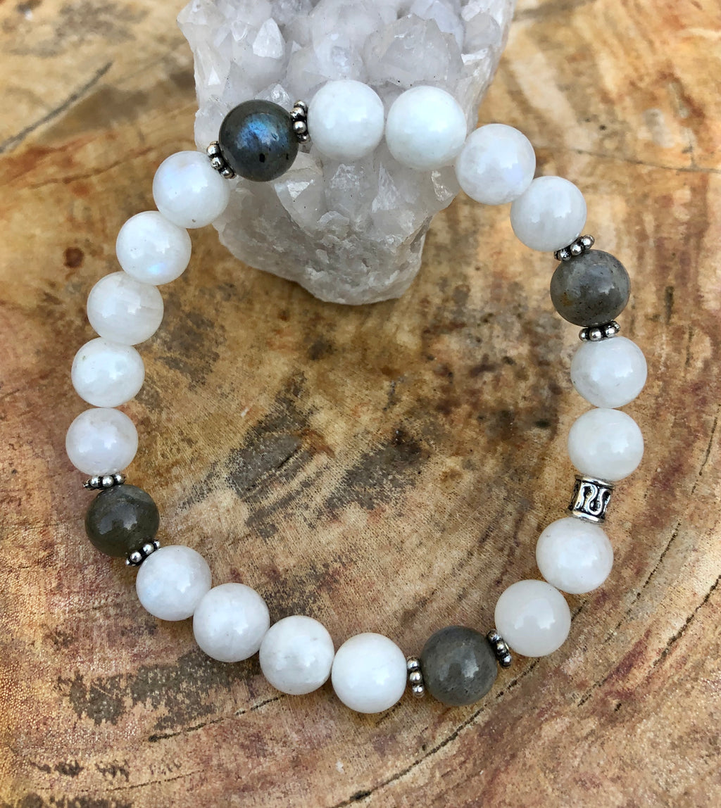 Rainbow Blue Moonstone & Blue Flash Labradorite Stretch Bracelet
