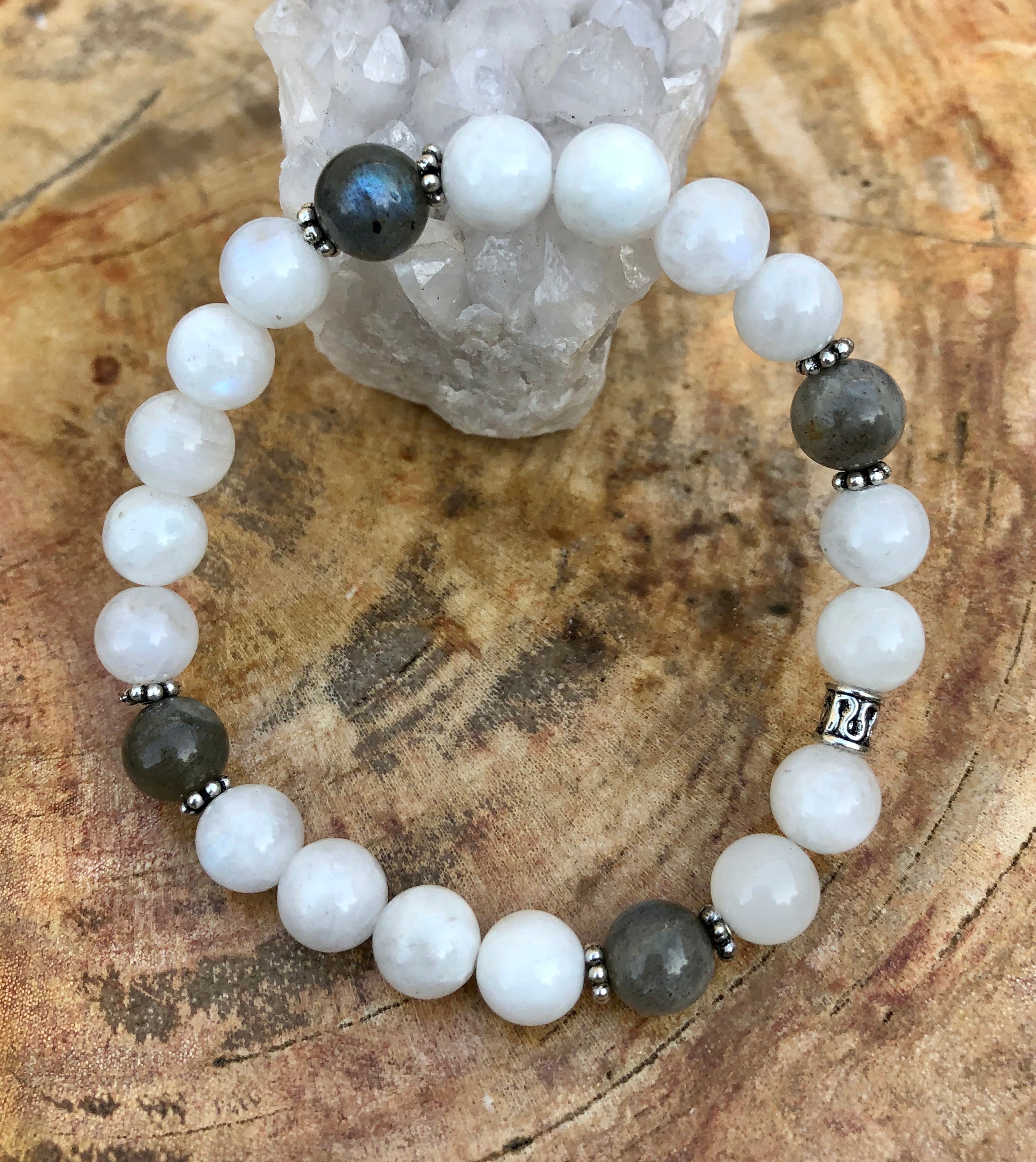 Rainbow Blue Moonstone & Blue Flash Labradorite Stretch Bracelet