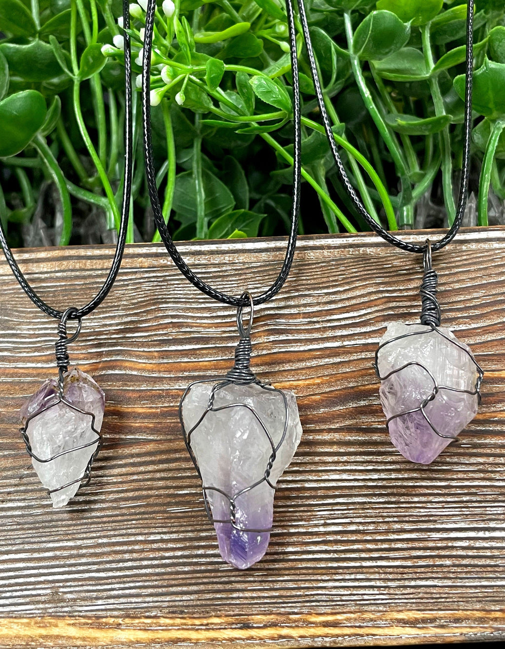 Wire Wrapped Rough Amethyst Crystal Gemstone Chunk Pendant