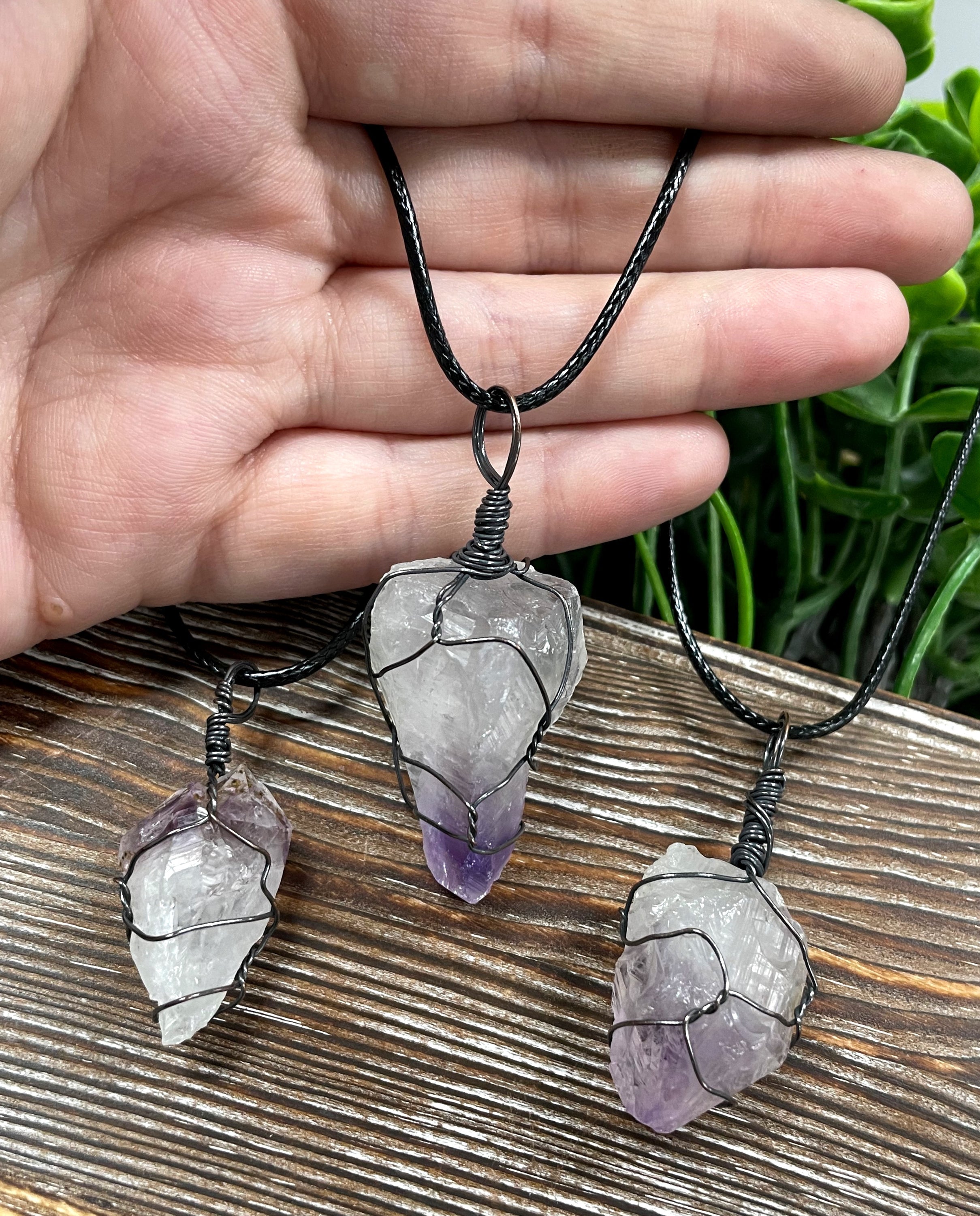Wire Wrapped Rough Amethyst Crystal Gemstone Chunk Pendant